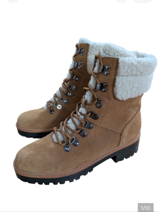 Marc Fisher Shoes - Marc Fisher Isalia Combat Boot Tan Suede with Faux Shearling Lining Size 8.5